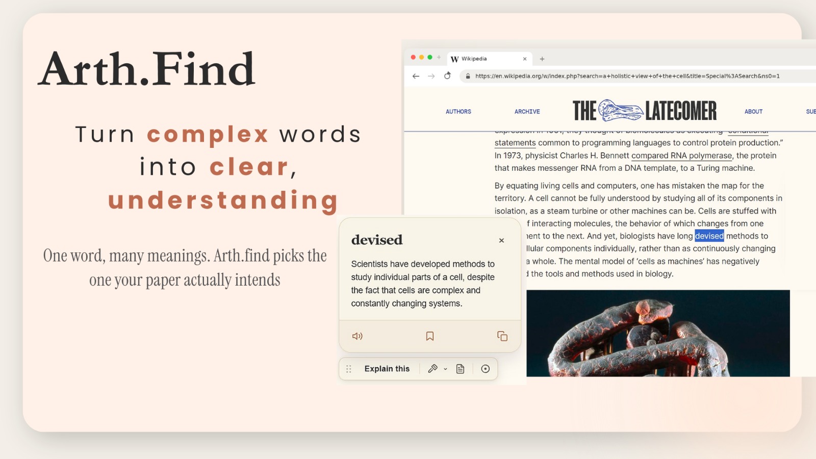 Arth.Find explaining a highlighted word on a web page